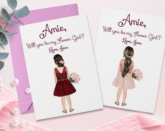 Flower Girl Illustration Card, Will you be my Flower Girl Proposal card, Flower Girl Gift, Junior Bridesmaid Gift, Flower Girl Toddler