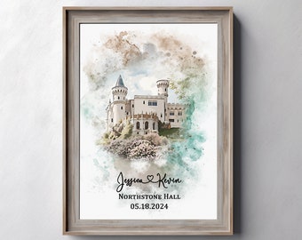 Wedding Venue Print, Wedding Gift, 1st Wedding Anniversary Present, Venue Sketch, Painting from Photo, Personalised Drawing, Couple Gift