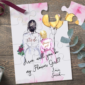 Bride and Flower Girl Illustation Gift, Will You Be My Flower Girl Puzzle, Junior Bridesmaid Proposal Gift, Will You Be My Junior Bridesmaid