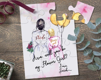 Bride and Flower Girl Illustation Gift, Will You Be My Flower Girl Puzzle, Junior Bridesmaid Proposal Gift, Will You Be My Junior Bridesmaid