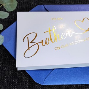 Biglietto di nozze in lamina d'oro per mio fratello, fratello di carta sventata d'oro, carta fratello piegata in lamina d'oro, regalo fratello della sposa