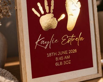 Individueller Baby Hand- und Fußabdruck GOLDfolie Kunst • Inkless Print Kit inklusive • Echte Folie Kinderzimmer Dekor • Erinnerungsgeschenk für Neugeborene