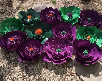 Set of 20 Purple Orange Green Giant Paper Flowers Party Backrop Party Decor Paper Flowers Summer Colors Summer Party Event Decor Party Decor