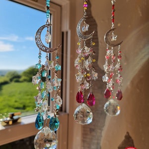 Colourful Moon and Stars Suncatcher Crystal