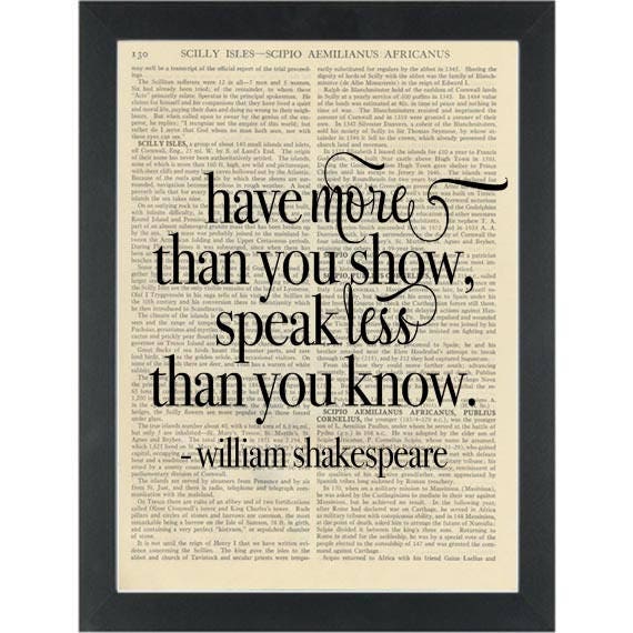 Literary Quote Shakespeare Speak Less Than You Know Dictionary Art Print - 