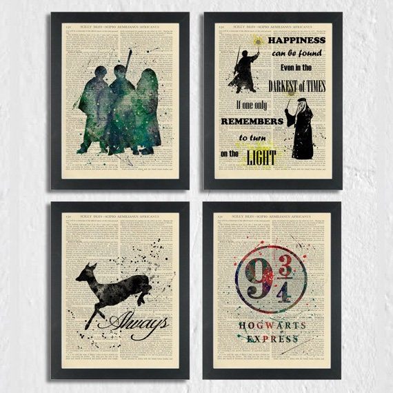 Harry Potter Dictionary Art Print Set 93/4 Always Happiness Etsy