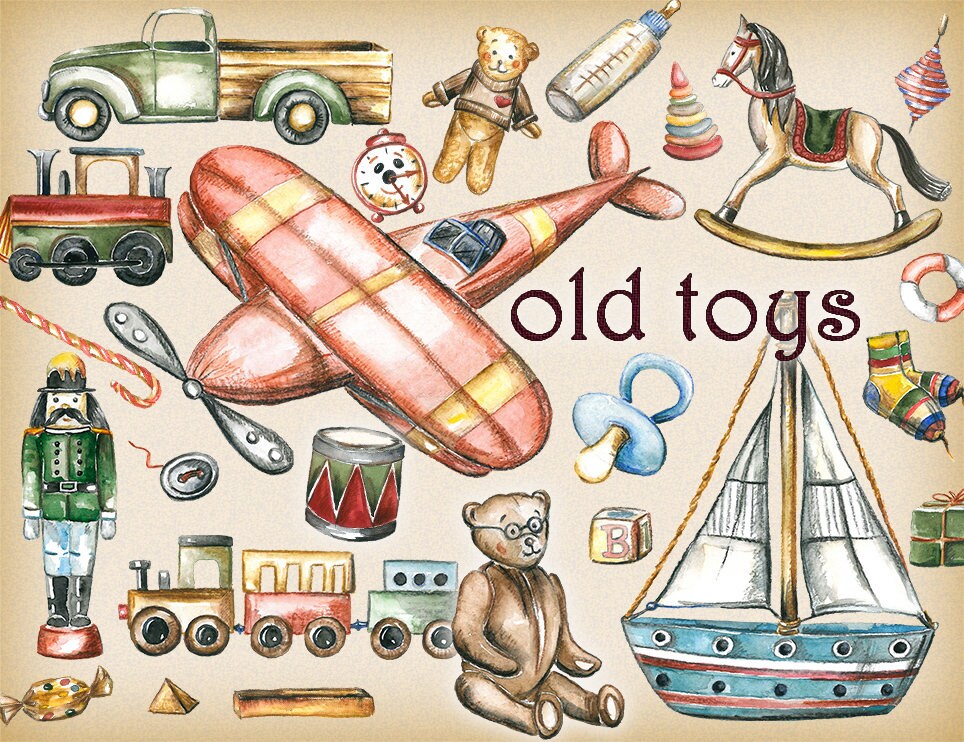 Toy Clipart, Toys Clipart, Old Toys Clipart, Kids Clipart, Watercolor