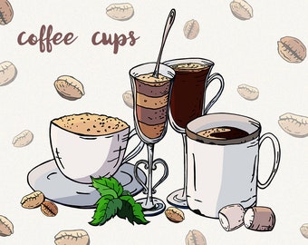 Coffee clipart Coffee cup Sweets clipart Vector coffee clipart Cups clip art Vector clip art digital Dessert clipart  Instant download