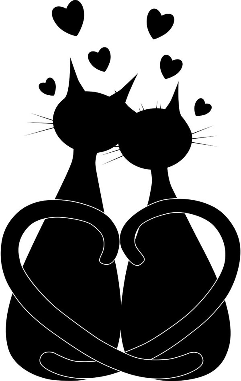 Cat clipart, love clipart, black cat clipart, vector cat, Digital, Painted, cat, black cat, black cats, clip art image 2