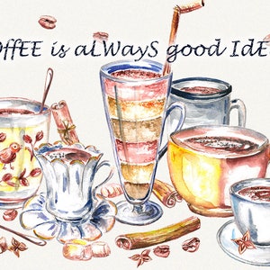 Coffee clipart, coffee cup, food clipart, watercolor coffee, dishes clip art, kitchen decor, hand drawn, Hand Painted, digital watercolor