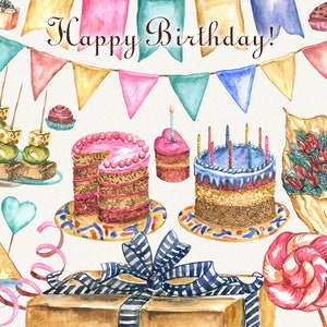 Geburtstag Clipart, Aquarell, alles Gute zum Geburtstag Clipart, Party Clipart, Digital, Handgemalt, digitale Clipart, Geburtstag Grafiken, Clip Art
