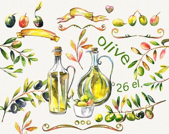 Olive clipart, Watercolor olive clipart, italian clipart, Digital DIY invites, olive clip art, Hand Painted, watercolor olive, olive branch