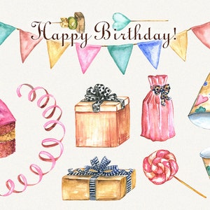 Birthday clipart, watercolor, happy birthday clipart, party clipart, Digital, Hand Painted, digital clipart, birthday graphics, clip art image 3