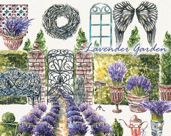 Tree clipart, topiary clipart, garden clipart, trees clipart, watercolor tree, italian clipart, Hand Painted, clip art, lavender digital