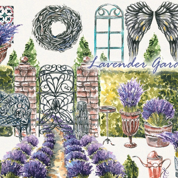 Tree clipart, topiary clipart, garden clipart, trees clipart, watercolor tree, italian clipart, Hand Painted, clip art, lavender digital