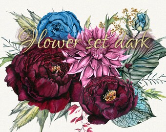 Clipart pivoine, clipart fleur pivoines, éléments floraux, aquarelle, botanique, aquarelle florale, peint à la main, faire-part de mariage