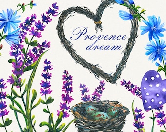 Lavendel Clipart, Aquarell Blumen Clipart, Liebe Clipart, Herz Clipart, Valentinstag Clipart, Hochzeit Clipart, Digital, Hochzeitseinladungen