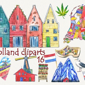 Stadt Clipart, Haus Clipart, Holland Clipart, Amsterdam Clipart, Niederlande Clipart, Handgemaltes Clip Art, Digital DIY einlädt