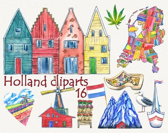 City clipart, house clipart, Holland clipart, Amsterdam clipart, Netherlands clipart, Watercolor, Digital DIY invites, Hand Painted clip art
