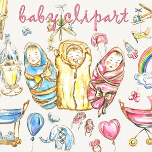 Baby clipart,pink baby clipart, baby girl clipart, baby boy clipart, baby clip art, watercolor, Digital, Hand Painted,digital clipart