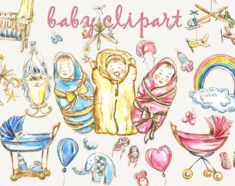 Baby clipart,pink baby clipart, baby girl clipart, baby boy clipart, baby clip art, watercolor, Digital, Hand Painted,digital clipart