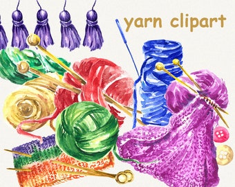 Yarn clipart, thread clipart, sewing, watercolor yarn clipart, sewing accessories, needlework, Digital, Painted, clip art, hand painted