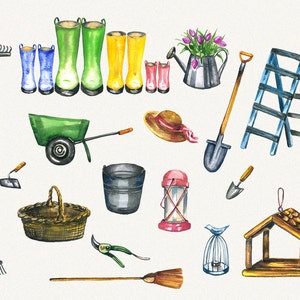 Clipart jardin, clipart printemps, outils de jardin, outils de jardin aquarelle, peint à la main, clipart, aquarelle numérique image 2