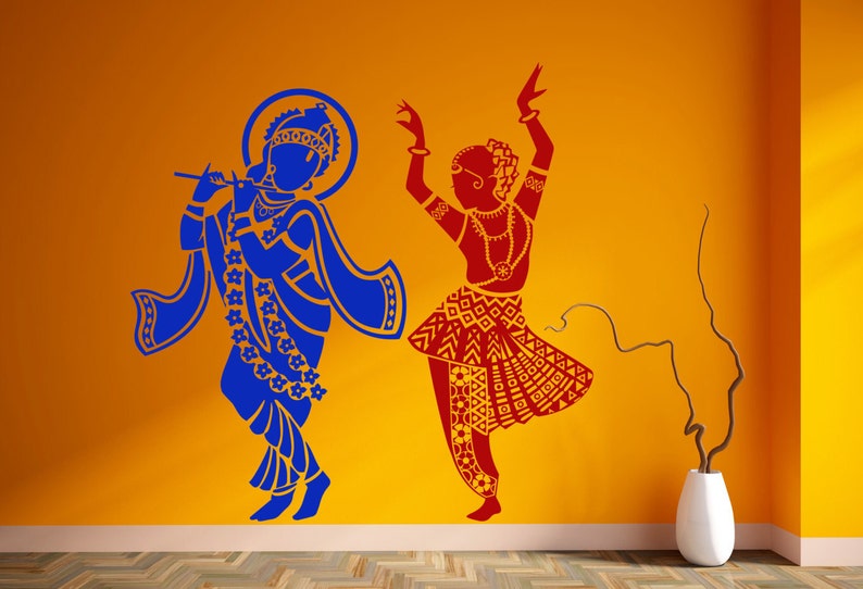 radha krishna wall sticker vinyl hindu god decal dancing | etsy