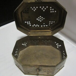 Vintage Incense Burner Box Metal Antique Patterned Rectangular Box with Holes Octagon 3" tall