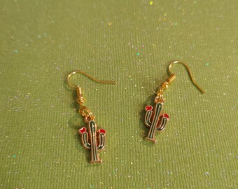 Gold Tone, Little Prick Cactus Dangle Earrings