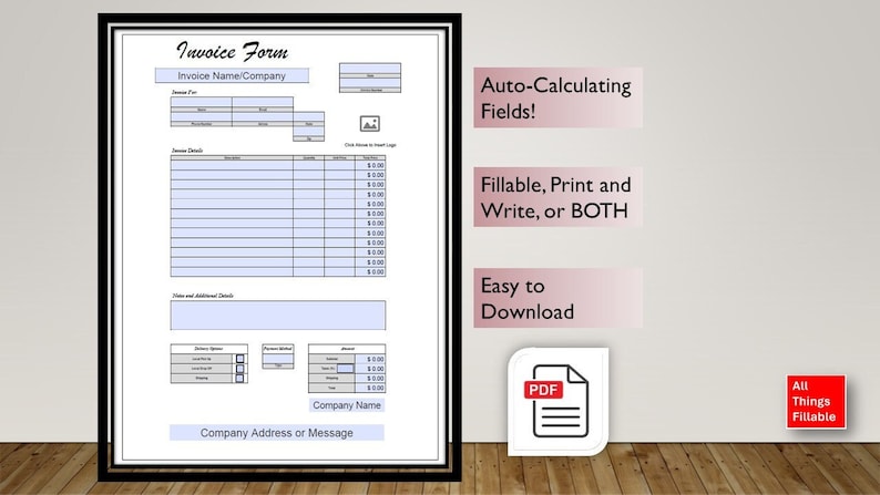 Fillable Invoice Form With Auto-calculating Fields! Easy to Use and ...