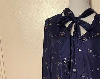 Sale !!!Women's Vintage Lily Pulitzer Navy Blue Print 100% Silk Shift Dress Size 6