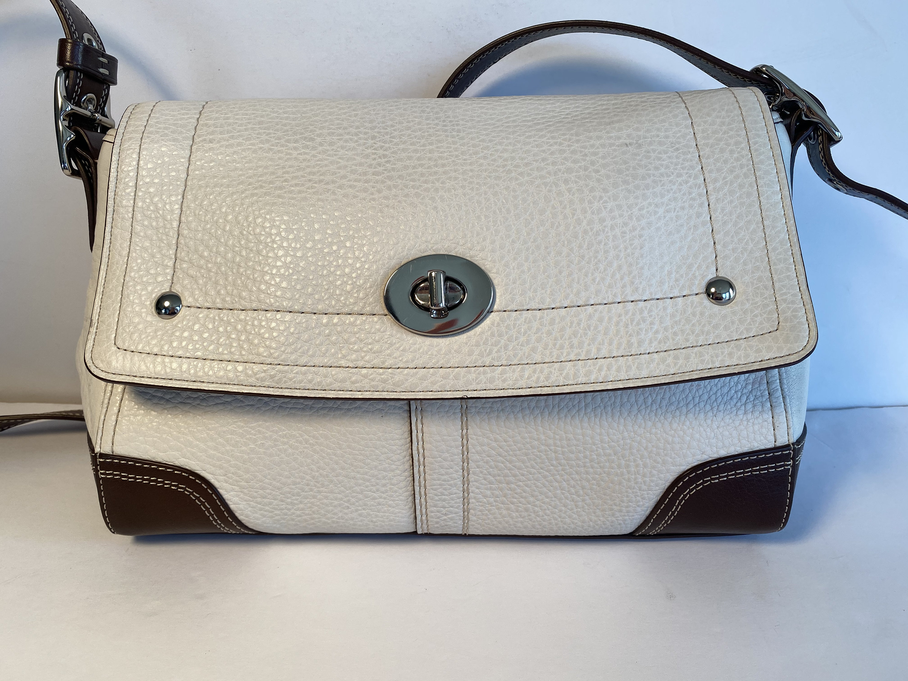 A Rare Vintage Coach Pebble Leather Hamilton Bag- Bone Brown Trim