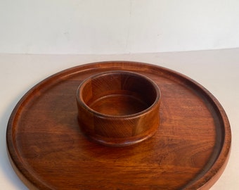 Dansk mid century staved teak chip & dip bowl designed by Jens Quistgaard of Dennark Pre-owned