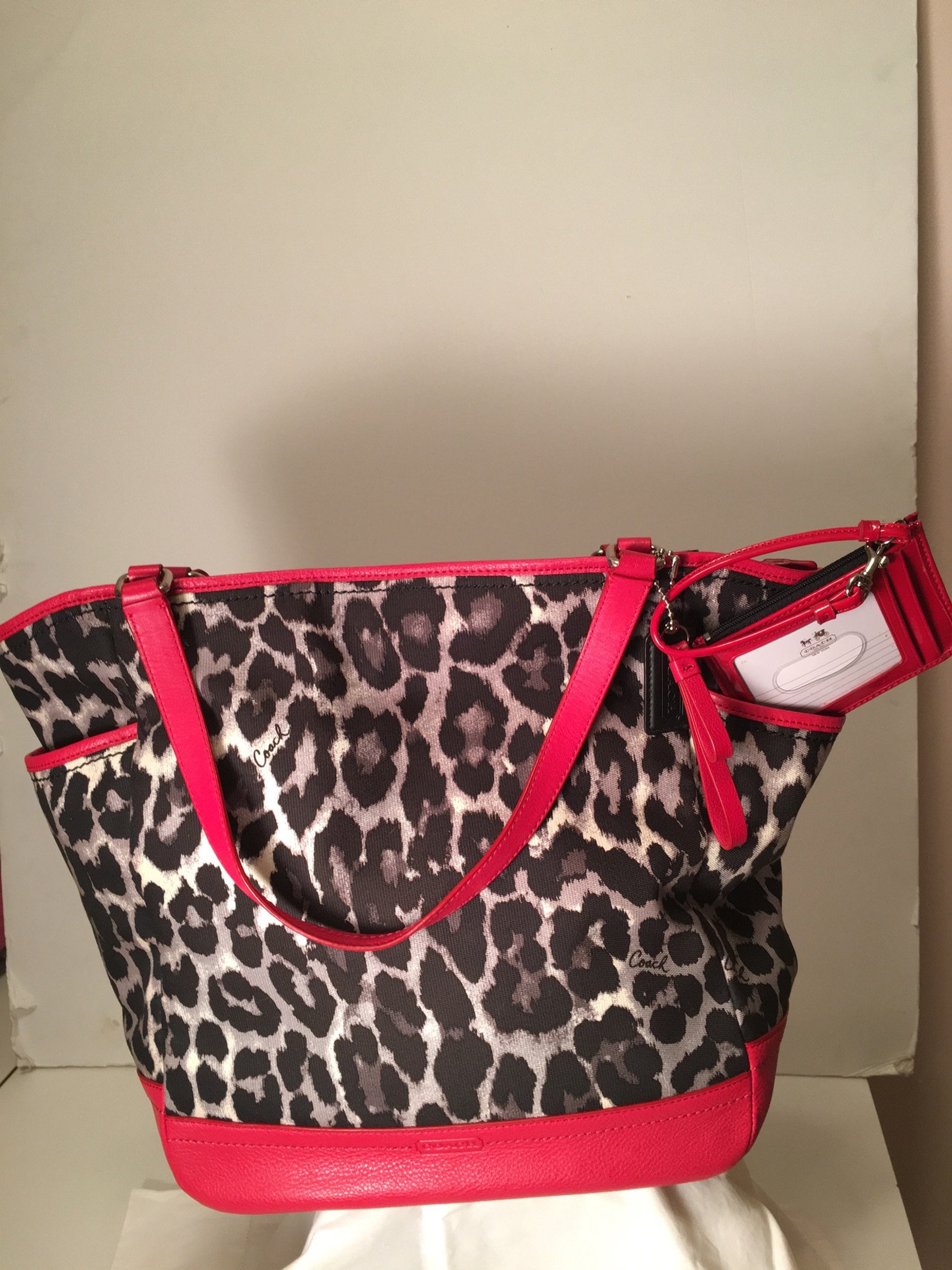 Womens Vintage Coach Animal Print Tote With Red Leather Trim Etsy