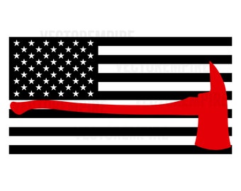 American Flag Firefighter SVG - Thin Red Line SVG - Fire Department Vector - Firemen Cricut File - Fire Rescue Clip Art, Eps, Dxf, Png, Jpeg