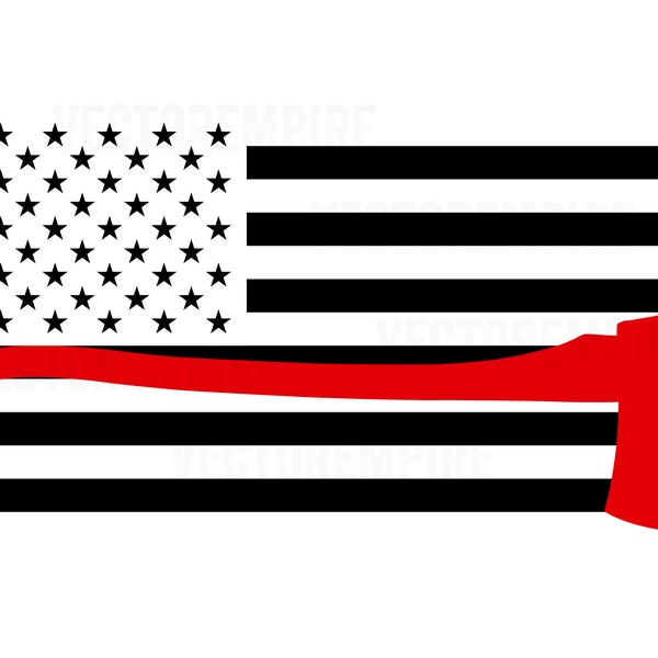 American Flag Firefighter SVG - Thin Red Line SVG - Fire Department Vector - Firemen Cricut File - Fire Rescue Clip Art, Eps, Dxf, Png, Jpeg