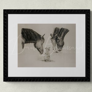 Art Print - Three Horses and a Pup 18x24