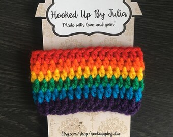 Crochet rainbow coffee or tea cozy