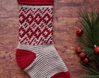 Haakpatroon Fair-Isle kerstsok | Dansende diamanten kous | Kersthaakpatroon | Inclusief videotutorial