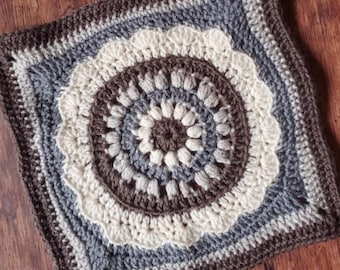Patrón de crochet para manta floral de 30 cm, cuadrado de abuela, patrón de crochet para cuadrado de girasol