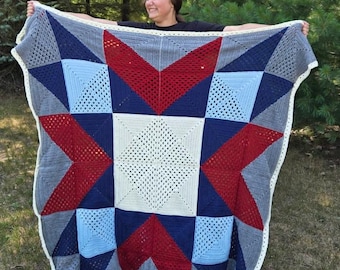Up North Barn Quilt Crochet Blanket Pattern | Easy Granny Square Crochet Pattern