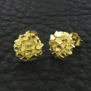Yellow Gold Nugget Stud Earrings, Nugget Earrings, 14k Gold Nugget Earrings, Gold Nugget Stud Earrings, Round Nugget Earrings image 1