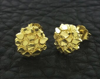 Yellow Gold Nugget Stud Earrings, Nugget Earrings, 14k Gold Nugget  Earrings, Gold Nugget Stud Earrings, Round Nugget Earrings