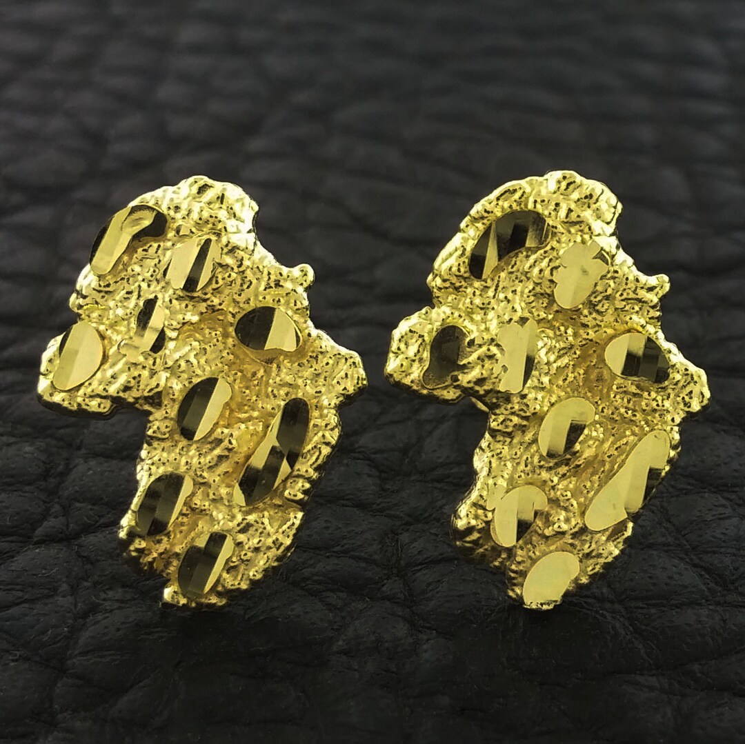 Yellow Gold Nugget Stud Earrings, Nugget Earrings, Gold Nugget Earrings