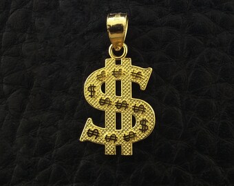 Dollar sign charm, Gold dollar sign Charm, solid gold dollar Pendant, dollar bill pendant, Money sign charm, gold money sign charm pendant