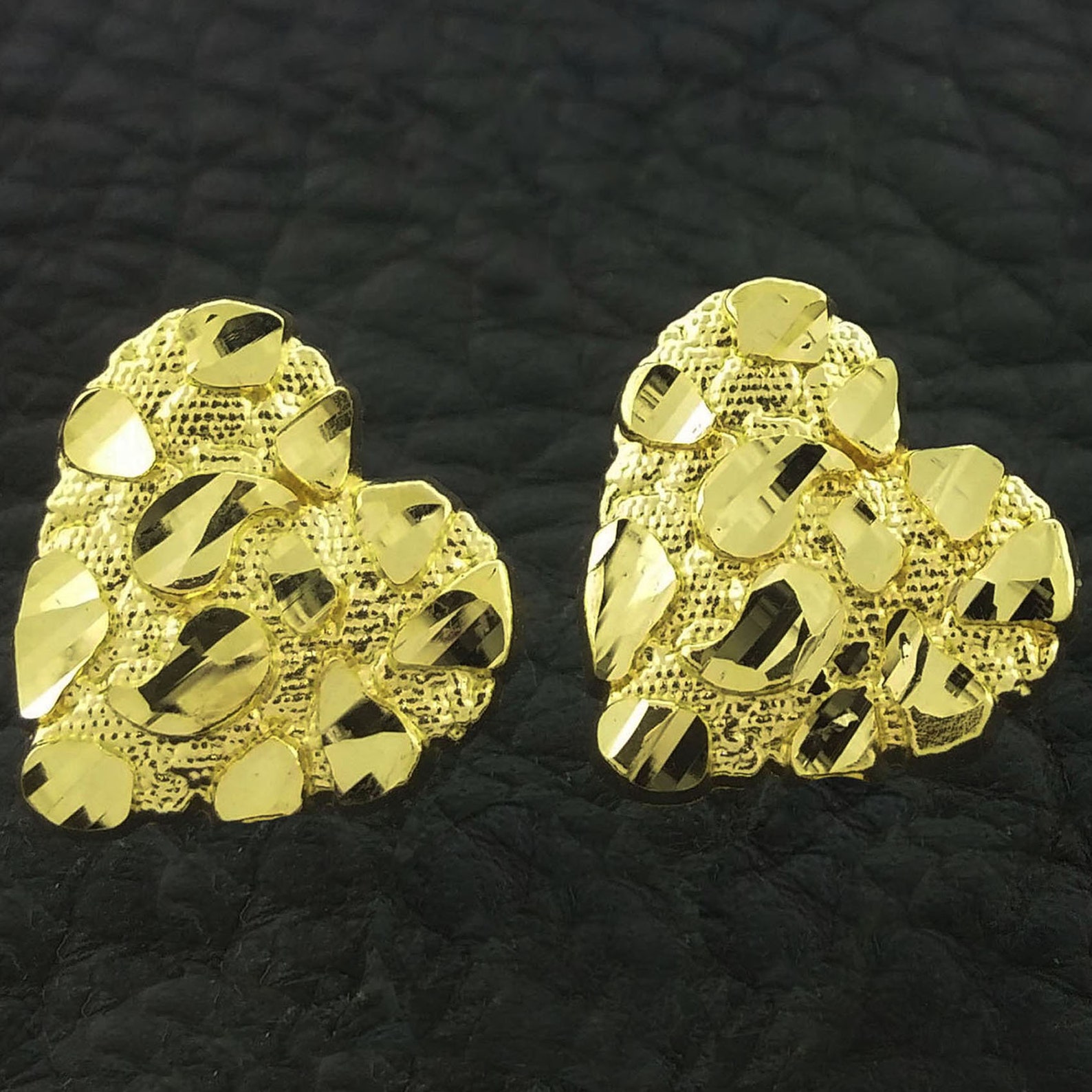 Yellow Gold Heart Nugget Stud Earrings Heart Earrings Gold Etsy