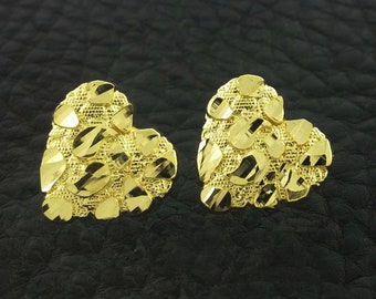 Yellow Gold Heart Nugget Stud Earrings, Heart earrings, Gold Heart Earrings,10k Nugget Earrings, Gold Nugget Earrings, Heart Nugget Earrings