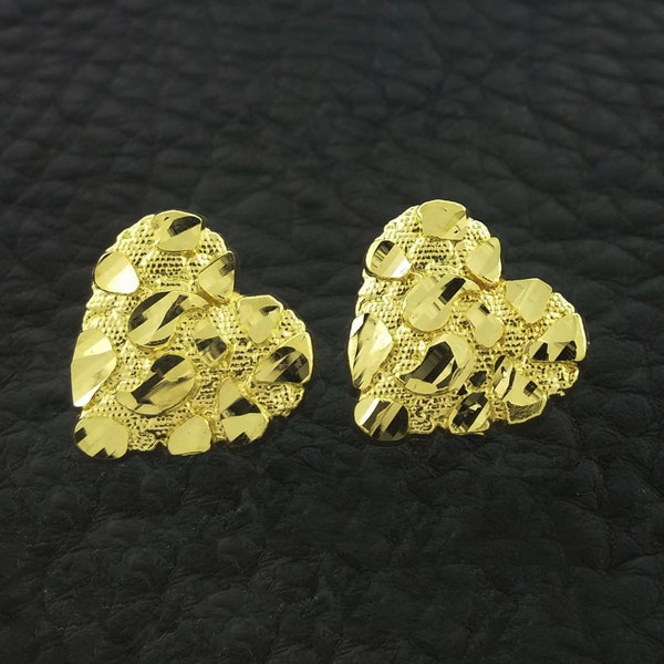 Yellow Gold Heart Nugget Stud Earrings, Heart earrings, Gold Heart Earrings,14k Nugget Earrings, Gold Nugget Earrings, Heart Nugget Earrings