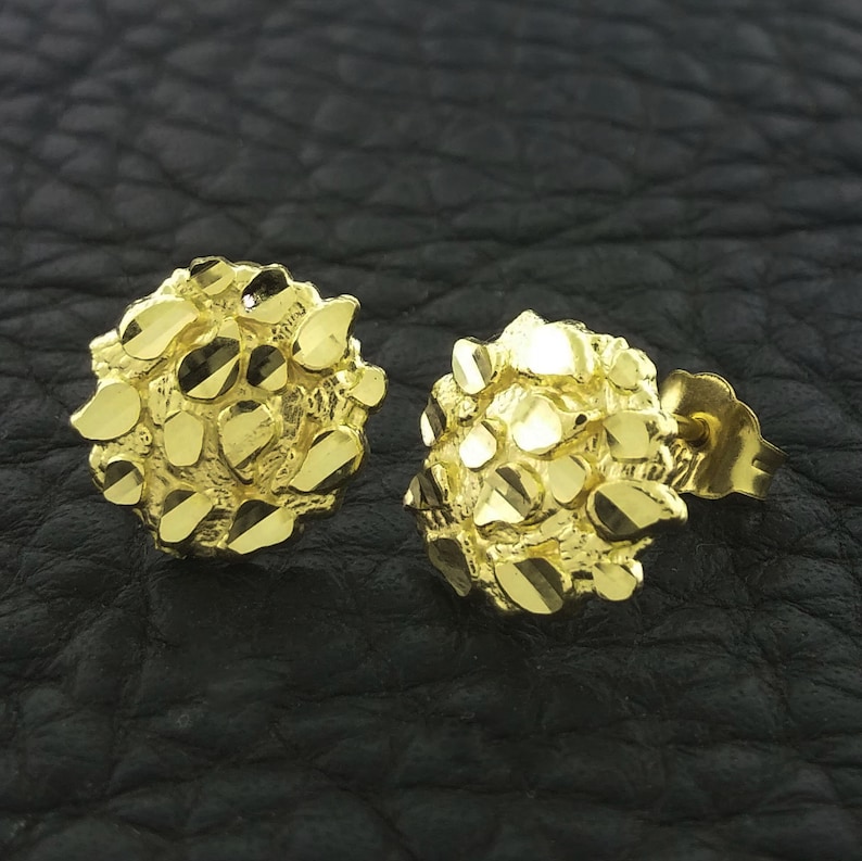 Yellow Gold Nugget Stud Earrings, Nugget Earrings, 14k Gold Nugget Earrings, Gold Nugget Stud Earrings, Round Nugget Earrings image 2